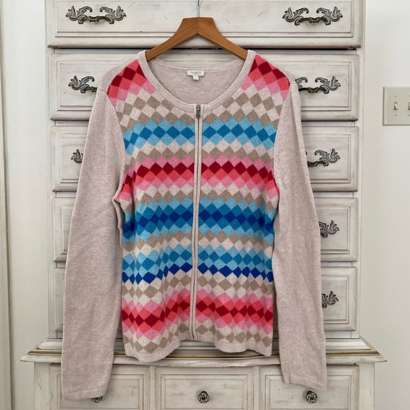 Talbots Checkered Full Zip Cardigan - Picture 1 of 4